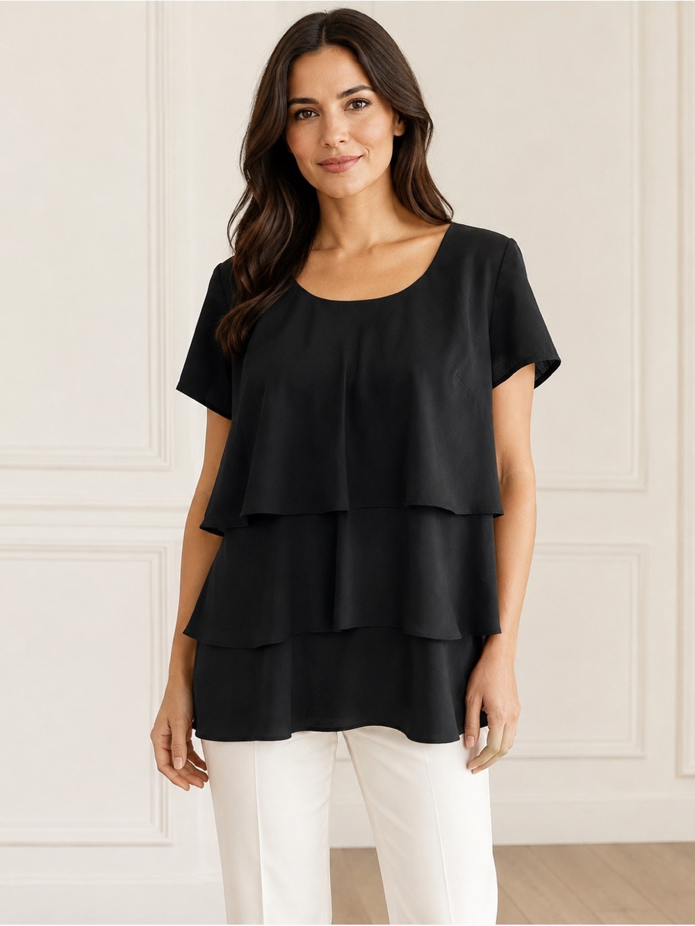 Axcess A Claiborne Company Black Layered Cape Overlay Blouse Women's Small Caree